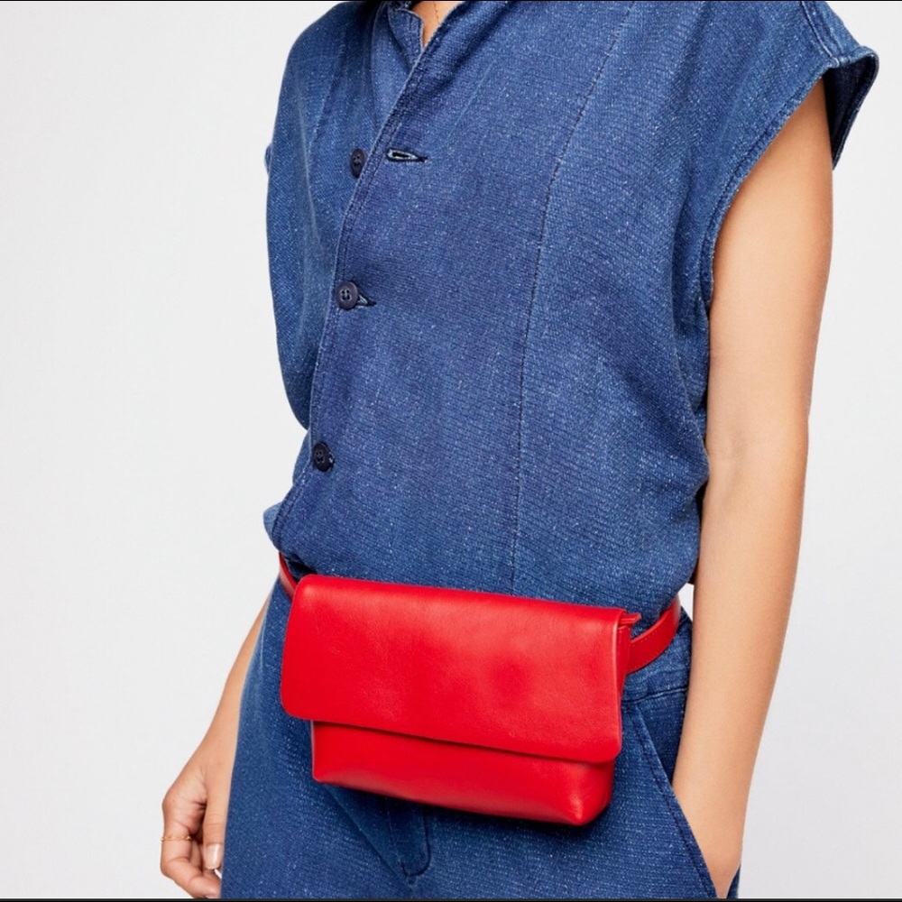 Free People Vagabond Leather Belt Bag, Red, NWT